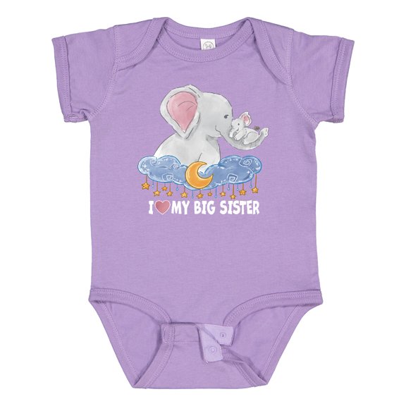 Inktastic I Love My Big Sister Cute Elephants with Moon and Stars Boys or Girls Baby Bodysuit