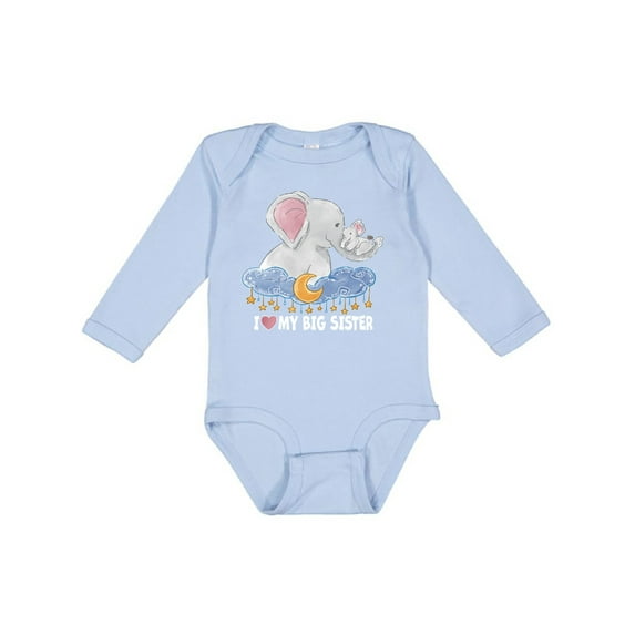 Inktastic I Love My Big Sister Cute Elephants with Moon and Stars Boys or Girls Long Sleeve Baby Bodysuit
