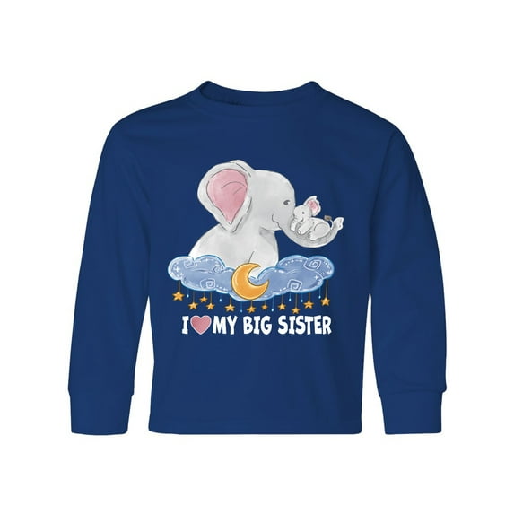 Inktastic I Love My Big Sister Cute Elephants with Moon and Stars Long Sleeve Youth T-Shirt