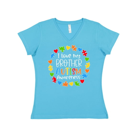 Inktastic I Love My Brother Autism Awareness Women's V-Neck T-Shirt