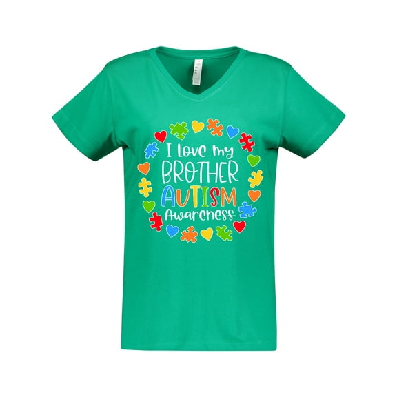 Inktastic I Love My Brother Autism Awareness Women's V-Neck T-Shirt