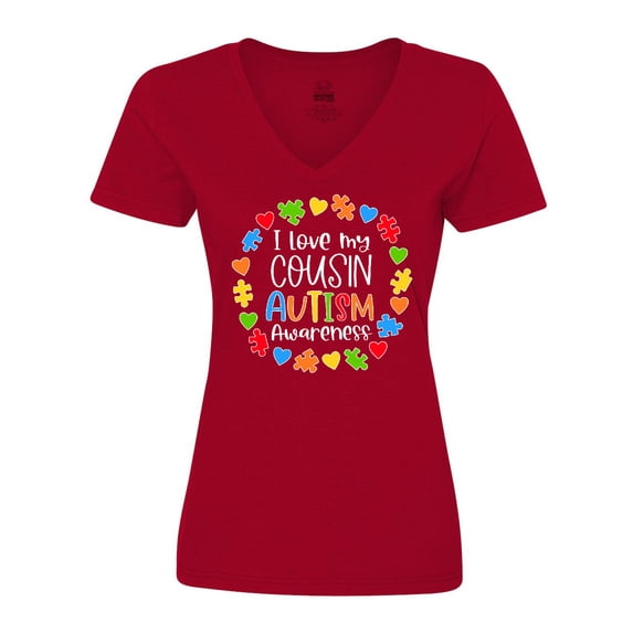 Inktastic I Love My Cousin Autism Awareness Women's V-Neck T-Shirt