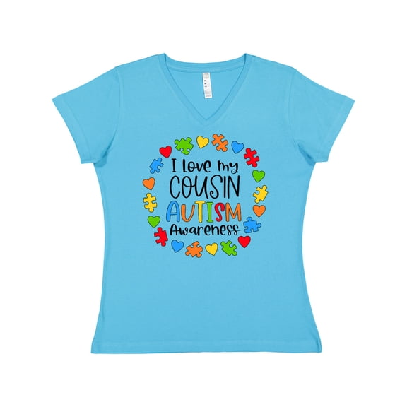 Inktastic I Love My Cousin Autism Awareness Women's V-Neck T-Shirt