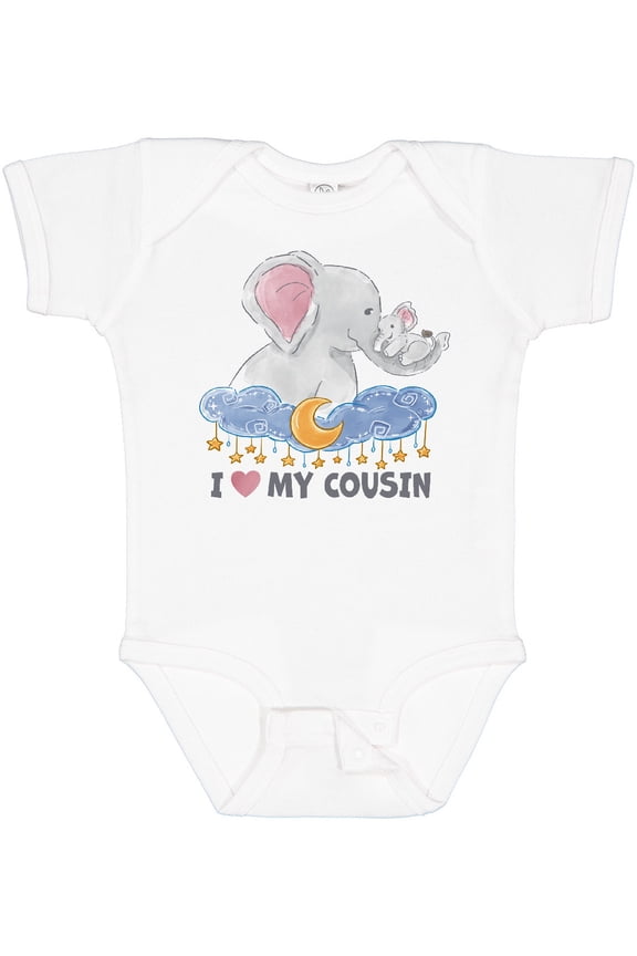 I Love My Cousin Cute Elephants with Moon and Stars Boys or Girls Baby Bodysuit