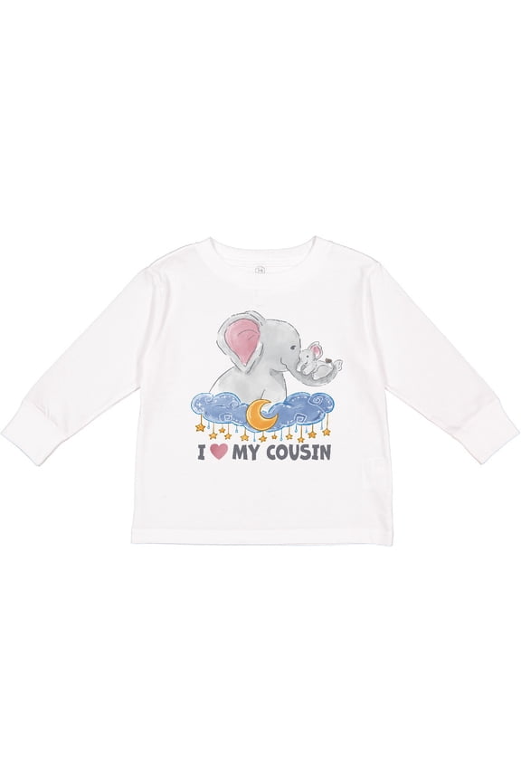 I Love My Cousin Cute Elephants with Moon and Stars Boys or Girls Long Sleeve Toddler T-Shirt
