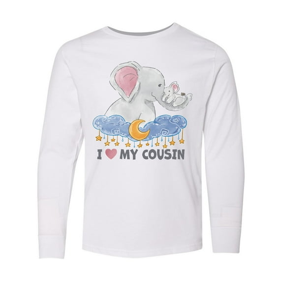 Inktastic I Love My Cousin Cute Elephants with Moon and Stars Long Sleeve Youth T-Shirt