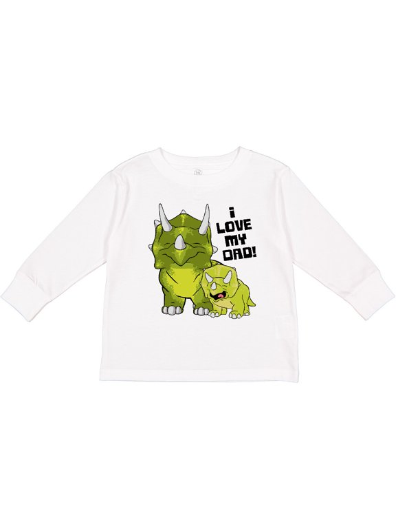 I Love My Dad with Baby and Daddy Triceratops Boys or Girls Long Sleeve Toddler T-Shirt