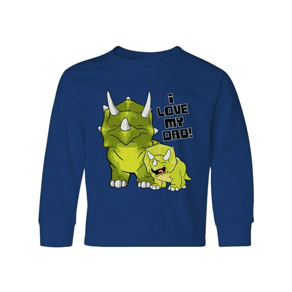 Inktastic I Love My Dad with Baby and Daddy Triceratops Long Sleeve Youth T-Shirt
