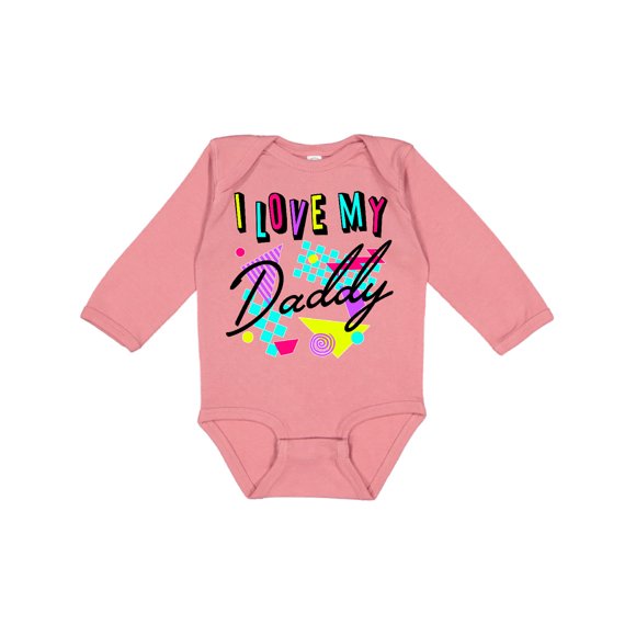 I Love My Daddy 80s Retro Style Boys or Girls Long Sleeve Baby Bodysuit
