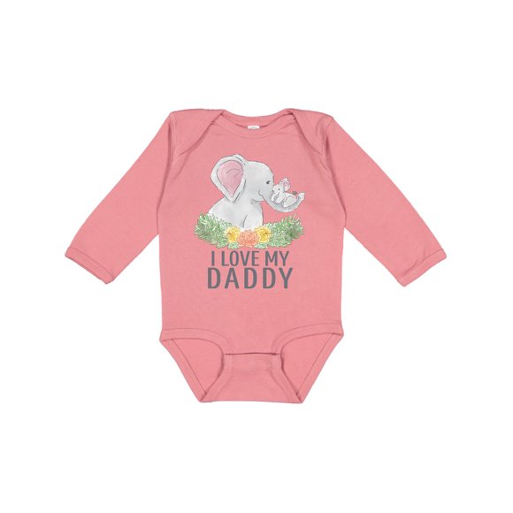 I Love My Daddy Cute Elephants and Spring Flowers Boys or Girls Long Sleeve Baby Bodysuit