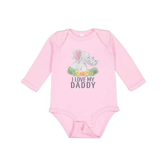 Inktastic I Love My Daddy Cute Elephants and Spring Flowers Boys or Girls Long Sleeve Baby Bodysuit