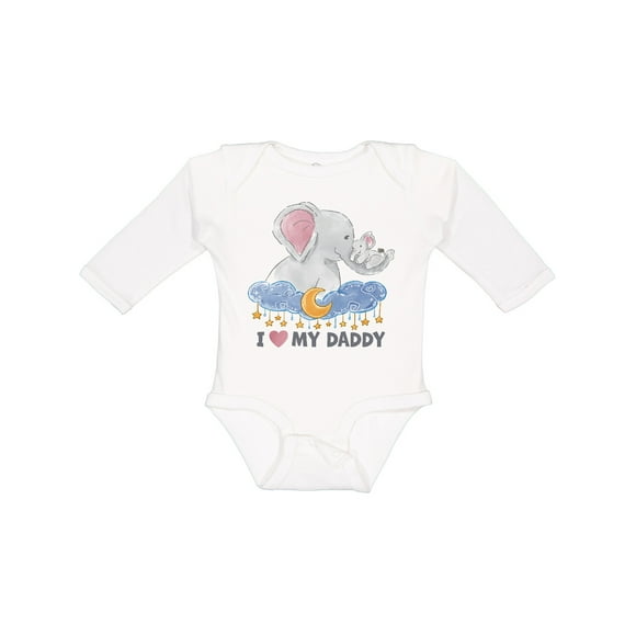 I Love My Daddy Cute Elephants with Moon and Stars Boys or Girls Long Sleeve Baby Bodysuit
