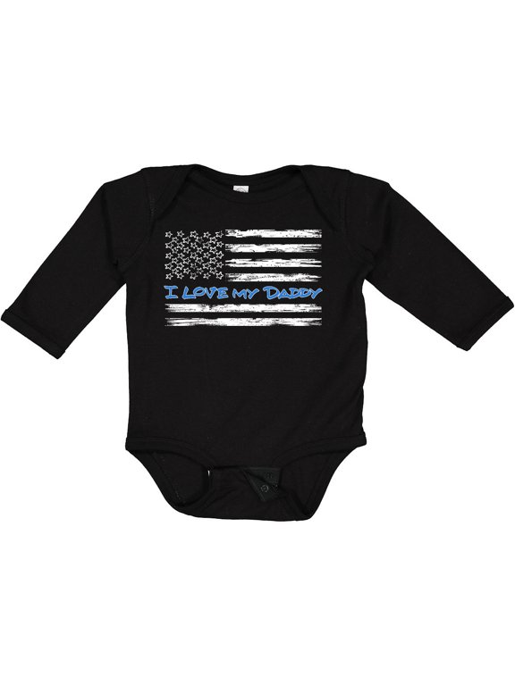 I Love My Daddy- Police Officer, Distressed Flag Boys or Girls Long Sleeve Baby Bodysuit