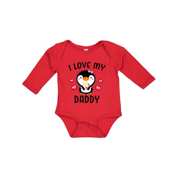 I Love My Daddy with Cute Penguin and Hearts Girls Long Sleeve Baby Bodysuit