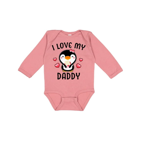 Inktastic I Love My Daddy with Cute Penguin and Hearts Girls Long Sleeve Baby Bodysuit