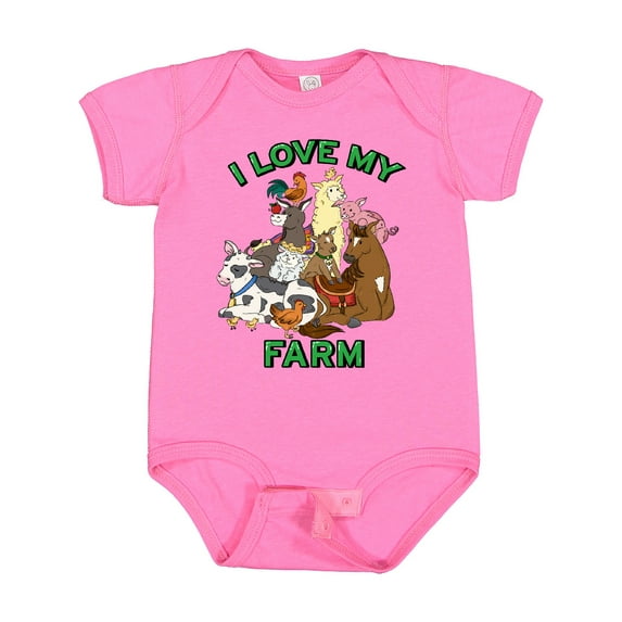Inktastic I Love My Farm with Happy Farm Animals Boys or Girls Baby Bodysuit