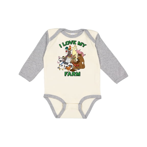 Inktastic I Love My Farm with Happy Farm Animals Boys or Girls Long Sleeve Baby Bodysuit