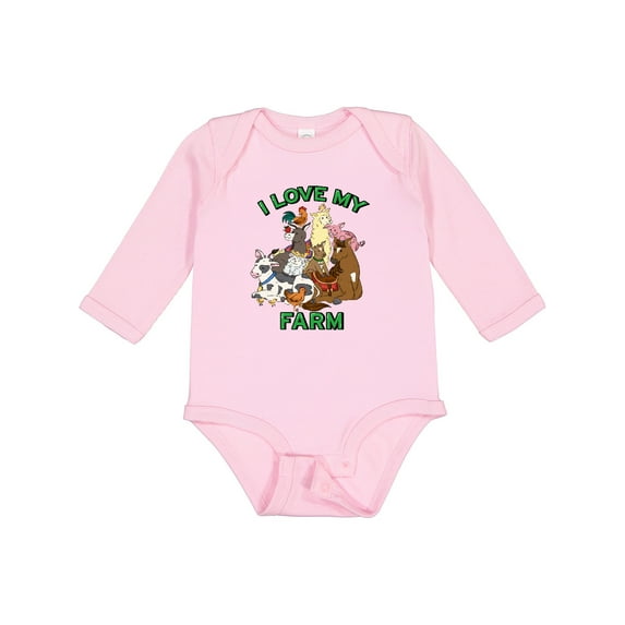 Inktastic I Love My Farm with Happy Farm Animals Boys or Girls Long Sleeve Baby Bodysuit