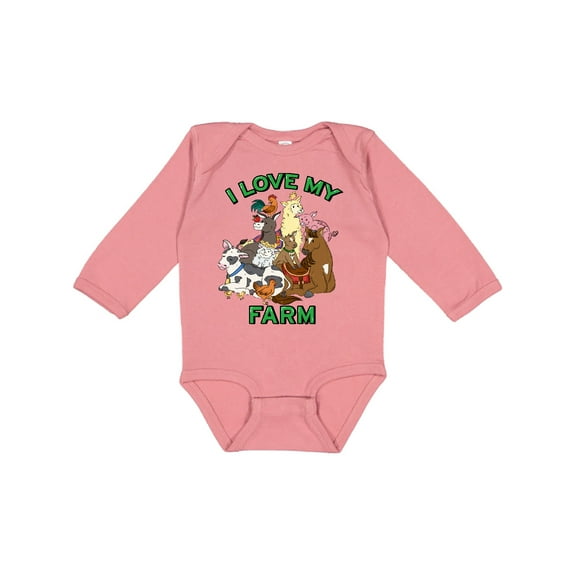 Inktastic I Love My Farm with Happy Farm Animals Boys or Girls Long Sleeve Baby Bodysuit