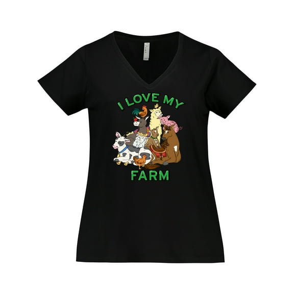 Inktastic I Love My Farm with Happy Farm Animals Women's Plus Size V-Neck T-Shirt