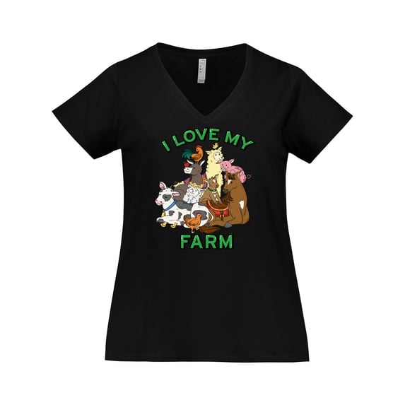 Inktastic I Love My Farm with Happy Farm Animals Women's Plus Size V-Neck T-Shirt