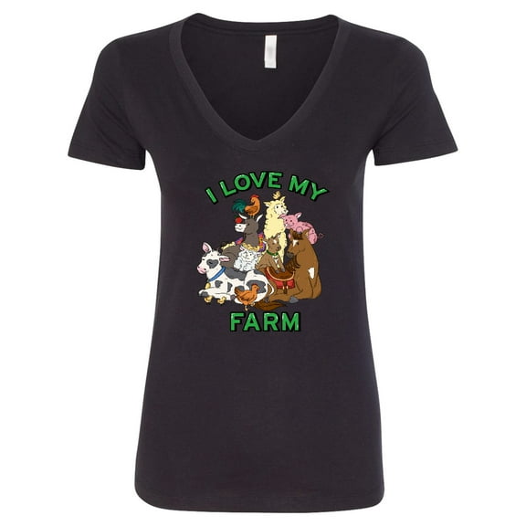 Inktastic I Love My Farm with Happy Farm Animals Women's V-Neck T-Shirt