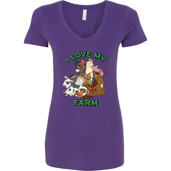 Inktastic I Love My Farm with Happy Farm Animals Women's V-Neck T-Shirt