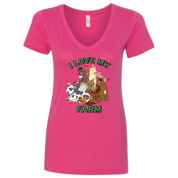 Inktastic I Love My Farm with Happy Farm Animals Women's V-Neck T-Shirt