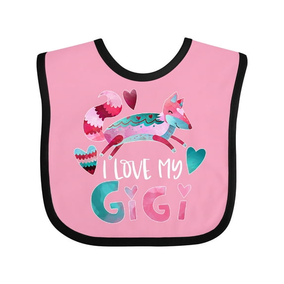 Inktastic I Love My Gigi Pink and Blue Fox with Hearts Boys or Girls Baby Bib