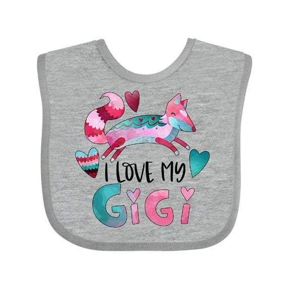 Inktastic I Love My Gigi Pink and Blue Fox with Hearts Boys or Girls Baby Bib