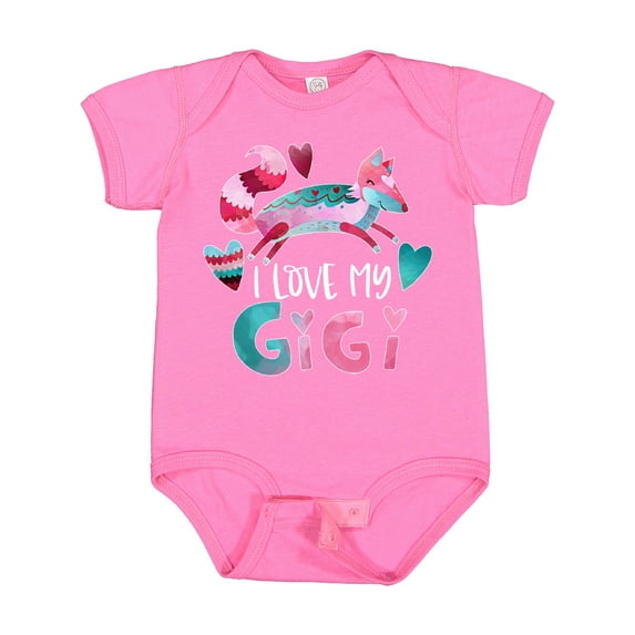 Inktastic I Love My Gigi Pink and Blue Fox with Hearts Boys or Girls Baby Bodysuit