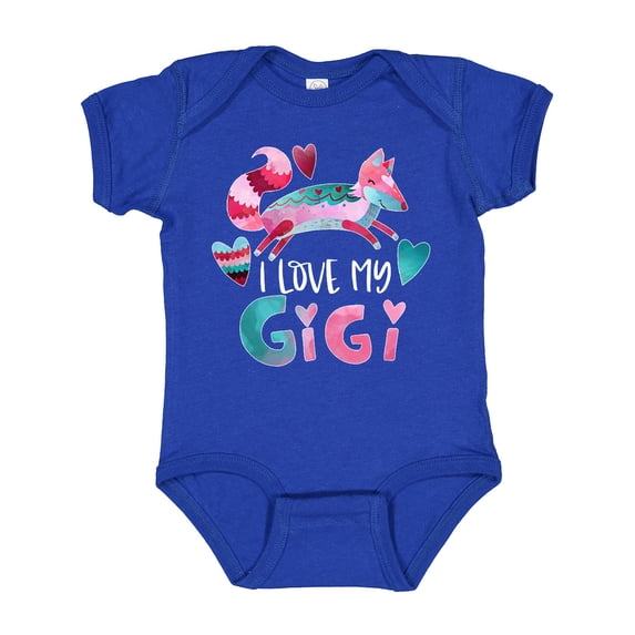 Inktastic I Love My Gigi Pink and Blue Fox with Hearts Boys or Girls Baby Bodysuit