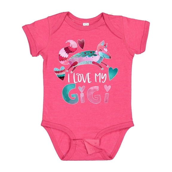 Inktastic I Love My Gigi Pink and Blue Fox with Hearts Boys or Girls Baby Bodysuit