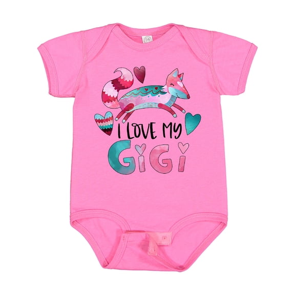 Inktastic I Love My Gigi Pink and Blue Fox with Hearts Boys or Girls Baby Bodysuit