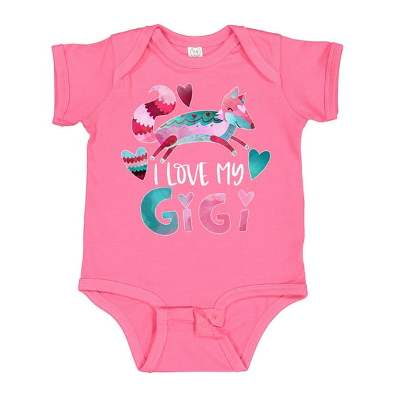 Inktastic I Love My Gigi Pink and Blue Fox with Hearts Boys or Girls Baby Bodysuit