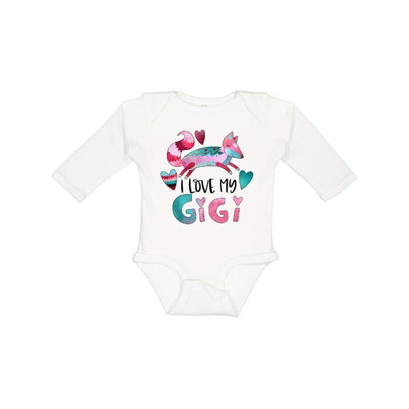 Inktastic I Love My Gigi Pink and Blue Fox with Hearts Boys or Girls Long Sleeve Baby Bodysuit