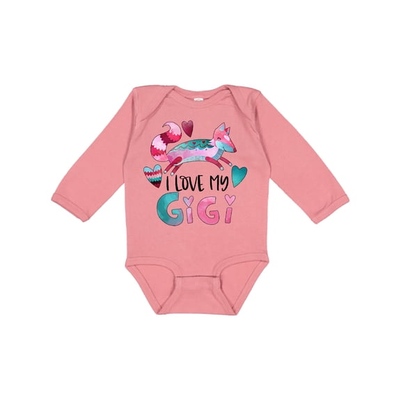 Inktastic I Love My Gigi Pink and Blue Fox with Hearts Boys or Girls Long Sleeve Baby Bodysuit