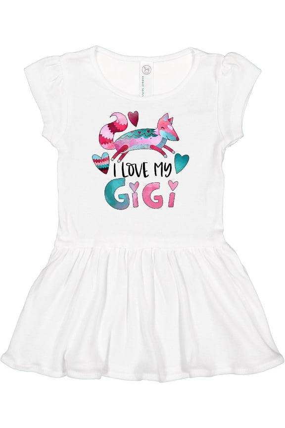 I Love My Gigi Pink and Blue Fox with Hearts Girls Baby Dress