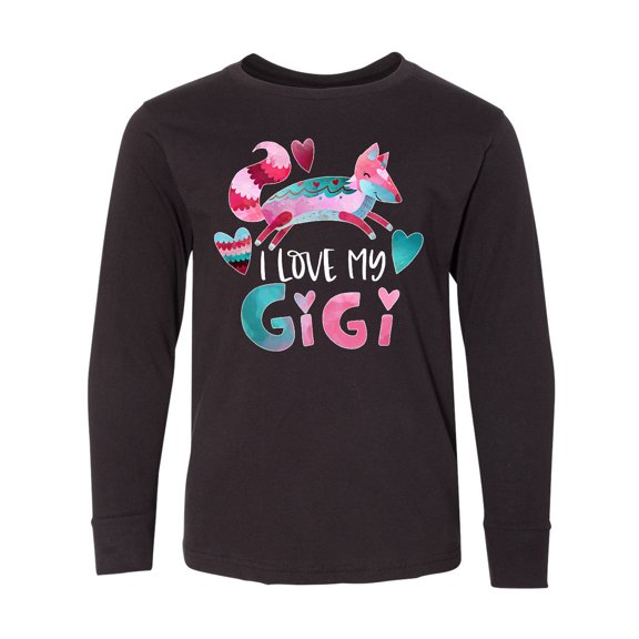 Inktastic I Love My Gigi Pink and Blue Fox with Hearts Long Sleeve Youth T-Shirt