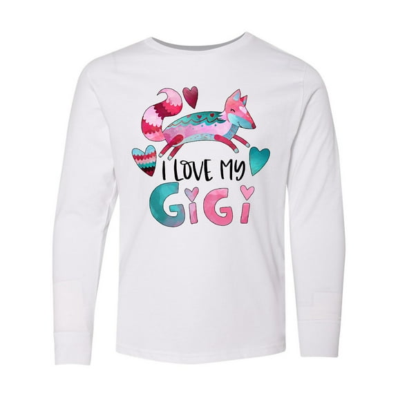 Inktastic I Love My Gigi Pink and Blue Fox with Hearts Long Sleeve Youth T-Shirt