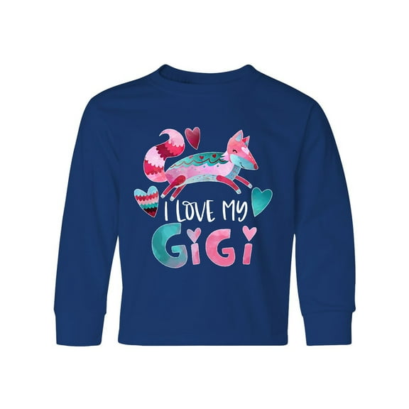 Inktastic I Love My Gigi Pink and Blue Fox with Hearts Long Sleeve Youth T-Shirt