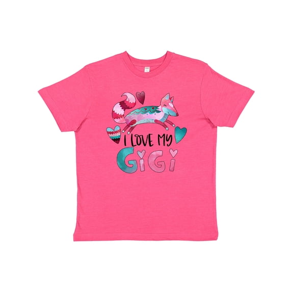 Inktastic I Love My Gigi Pink and Blue Fox with Hearts Youth T-Shirt