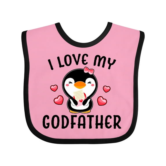 Inktastic I Love My Godfather with Cute Penguin and Hearts Girls Baby Bib
