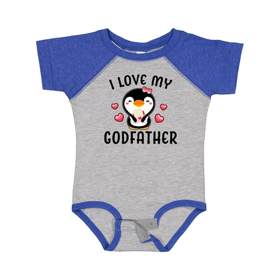 Inktastic I Love My Godfather with Cute Penguin and Hearts Girls Baby Bodysuit