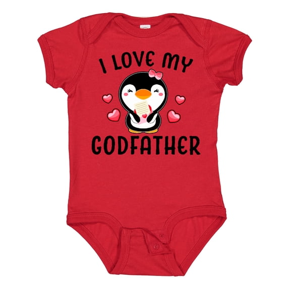 Inktastic I Love My Godfather with Cute Penguin and Hearts Girls Baby Bodysuit