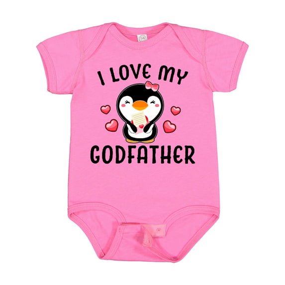 Inktastic I Love My Godfather with Cute Penguin and Hearts Girls Baby Bodysuit