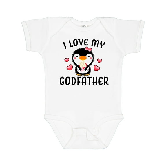 Inktastic I Love My Godfather with Cute Penguin and Hearts Girls Baby Bodysuit