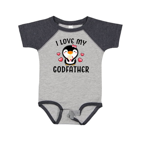 Inktastic I Love My Godfather with Cute Penguin and Hearts Girls Baby Bodysuit