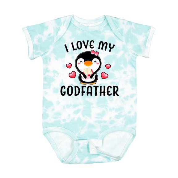 Inktastic I Love My Godfather with Cute Penguin and Hearts Girls Baby Bodysuit