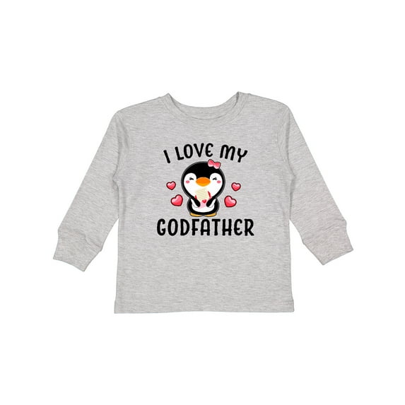 Inktastic I Love My Godfather with Cute Penguin and Hearts Girls Long Sleeve Toddler T-Shirt
